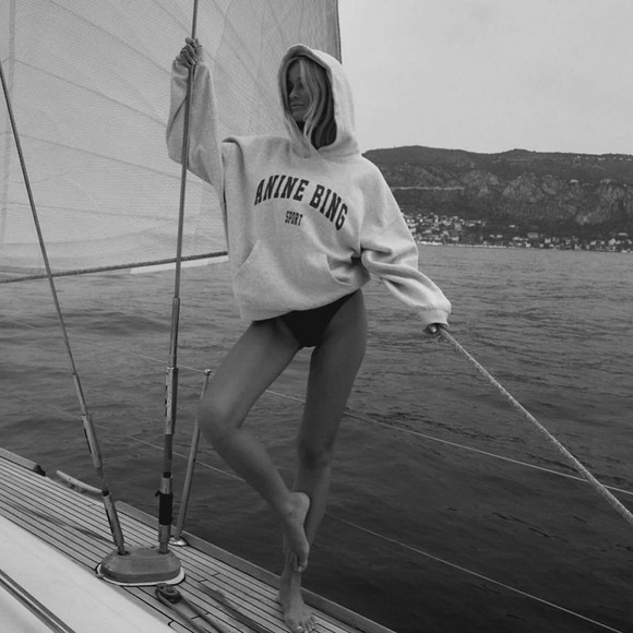 NWT Anine Bing Sport Harvey Oversized Sweatshirt Hoodie in Heather Gray Size S - Picture 6 of 13